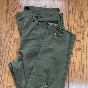 Express Dark Green Distressed Jeans